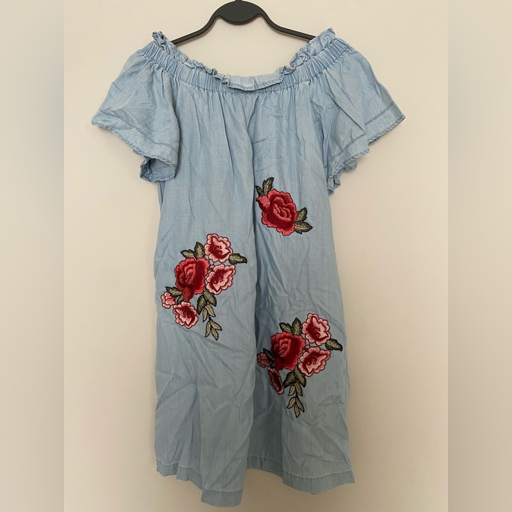 A.N.A Off The Shoulder Chambray Dress | XS